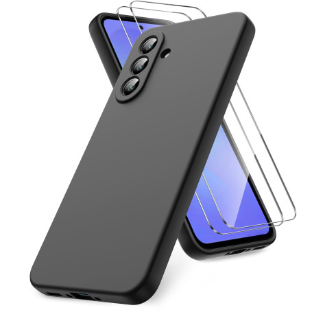 Vansdon Coque Compatible avec Samsung Galaxy A36 5G, Noir | 2 Film de Protection en Verre trempé, Housse Souple en TPU en Silico