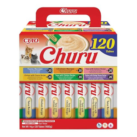 INABA Churu, Friandises pour Chats, Variétés de Poulet et Thon, 120x14g | Délicieux Snacks à Lécher pour Félins, Texture Crémeus