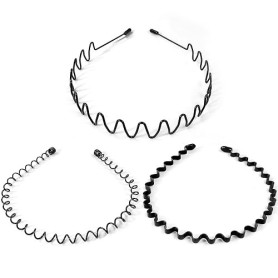 Qufiiry 3 Pcs Serre Tete Homme, Bandeaux en Métal, Bandeaux Ondulés Unisexes, Bandeau Cheveux, Antidérapant Hoop Band pour l'ext
