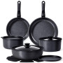 GiPP 15 PCS Batterie Cuisine en CéRamique AntiadhéSive et Poignee Amovible | Sets de Poêles et Casseroles Non Toxique, Poele Ind