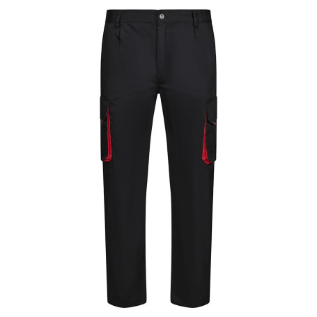VELILLA 103004 Pantalon de Travail - Noir et Rouge - Taille 38 | Pantalon multipoches renforcé, fermeture zip et bouton, poches 