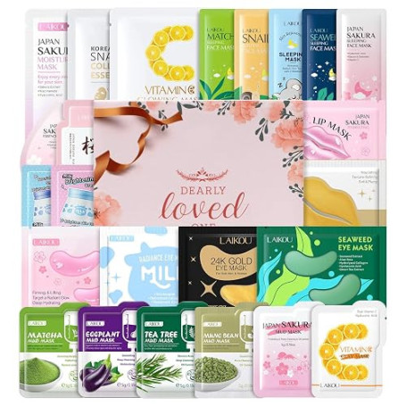 Kit Masque pour le Visage Ado Fille, 24 pièces Soin du Visage Hydratant | Kit Soin Voyage avce Mask Hydratant + Masques de Nuit