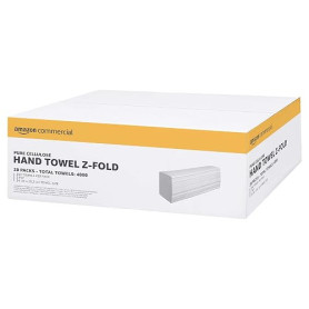 AmazonCommercial Essuie-Mains en Papier Plié Z, 2 Epaisseurs Cellulose Pure, 4000 Feuilles (20 paquets de 200), Taille des Feuil