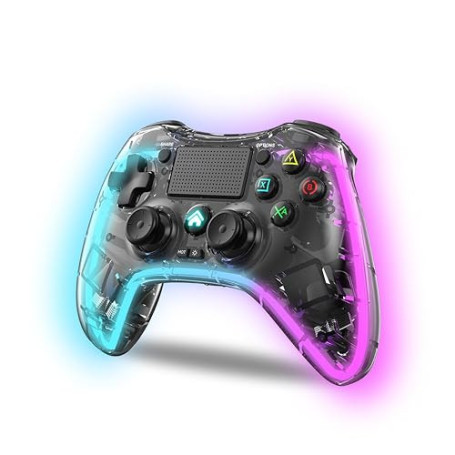 NK Manette pour PS4 / PC/Android - Manette sans fil avec 2-Shock, 6 axes, 2 boutons MACRO, 7 Modes de Lumière LED, Pavé Tactile,