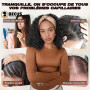 BECUS Perruque bandeau bouclée 12 pouces Noire Look naturel | Perruque avec bandeau facile à porter, pose rapide sans colle, lég
