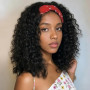 BECUS Perruque bandeau bouclée 12 pouces Noire Look naturel | Perruque avec bandeau facile à porter, pose rapide sans colle, lég