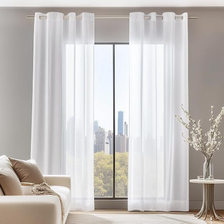 Deconovo Rideaux Voilage Blanc avec Oeillets pour Fenêtre L140 x H240cm | 2 Pièces Voilage Transparent pour Maison, Panneaux Int