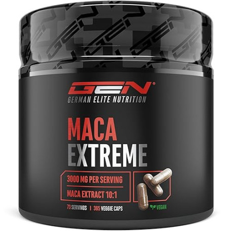 GEN GERMAN ELITE NUTRITION Maca Extrême - 365 Gélules - Haute dose | Avec 30.000mg par jour - Extrait Spécial 10:1 - Vegan