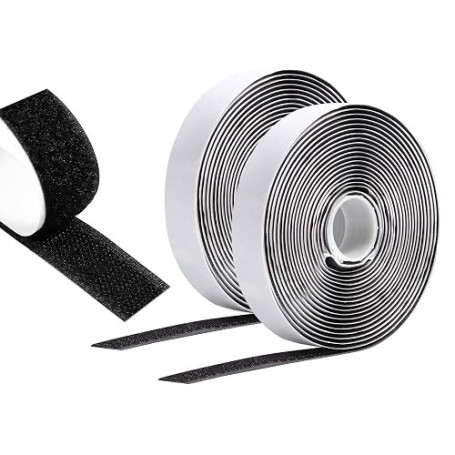 Vinabo Scratch Autocollant Double Face 5 m x 20 mm, Noir, Hook Loop | Ruban Adhésif Puissant à Crochets et Boucles pour Couture,