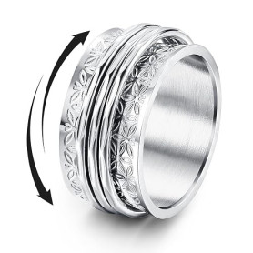 Roheafer Bague Anti Stress Rotative Acier Inoxydable–Spinner Fidget Ringe avec Motifs Lune & Étoiles, Fleur ou Sablé–Anxiete Cad