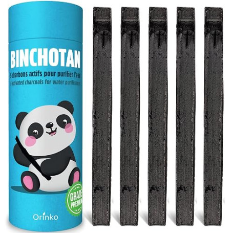 ORINKO Binchotan Charbon Actif Eau x5 pour Carafe, Fontaine et Gourde | Purificateur naturel, bambou Moso Takesumi authentique,