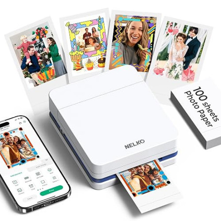 Nelko PP01 Mini Imprimante Photo Portable,Blanc,1 Machine + 100 Feuilles | Impresión color HD resistente agua/manchas, Compatibl