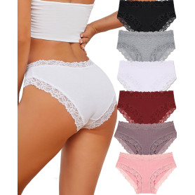ALL OF SHE Lot de 6 sous-vêtements en Coton Caleçons Femmes Slip Dentelle Culotte Soft Hipster Sexy Panties Underwear Women Mult