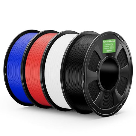 DEEPLEE Filament PLA+ 2.0 1.75mm Noir, Blanc, Rouge, Bleu 4kg | Bobine PLA Plus 2.0 Filament Bundle pour Imprimantes 3D FDM, Hau