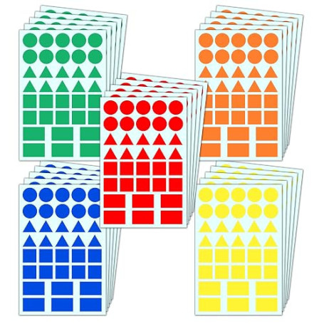 1800 Pieces - Gommettes Autocollantes Formes Géométriques (Cercle, Triangle, Carré, Rectangle) - 5 Couleurs