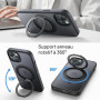 JETech Coque avec Anneau-Support pour iPhone 15, Noir | Compatible avec MagSafe, Rotatif à 360°, Dos Mat Translucide, Support &