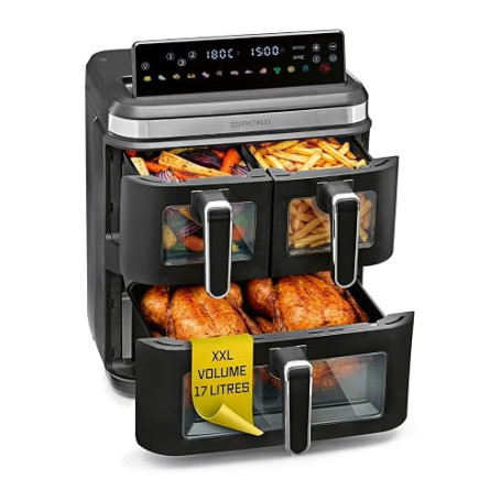 GOURMETmaxx FryUp3 Friteuse à air chaud verticale 3 chambres | Friteuse à air chaud XXL 17 litres | Airfryer avec écran tactile