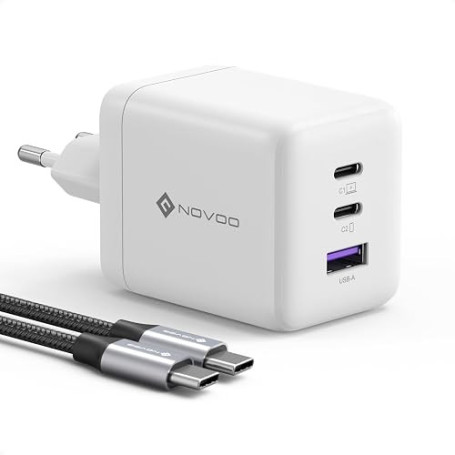 NOVOO 100W Chargeur USB-C Rapide，Prise USB C à 3 Ports, Adaptateur Compatible avec iPhone 16 Plus Pro Max, Galaxy PPS 45 W, S24