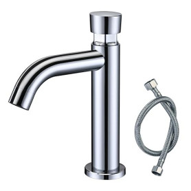 Robinet Temporisé Eau Froide Uniquement, BuntHaus Robinet Poussoir Lavabo | Acier inoxydable 304 avec finition chromée, fermetur