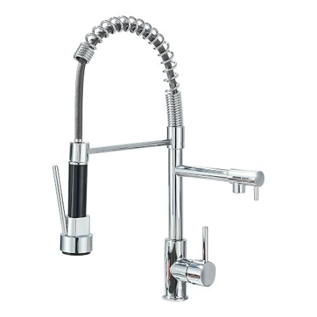 JUNSHENG Robinet de Cuisine, Robinet de Cuisine à Ressort Haute Pression, Chromé, Pivotant à 360 Degrés, en Acier Inoxydable.