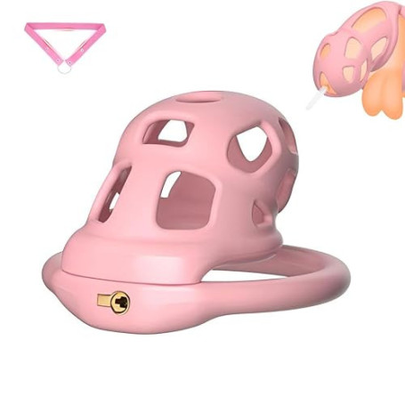 Cage de Chasteté en Silicone pour Pénis Sex Toýs Homme Cage Chastetée Respirante d'un Verrou Dissimulé et 4 Anneaux ABS Chasti