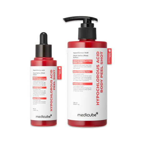 medicube Hypochlorous Acid Peel Shot Duo for Face & Body: Hypochlorous Acid Facial & Body Peel Shot | Exfoliating Serum Set with