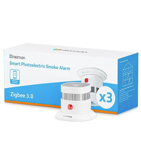 Heiman Détecteur de Fumée Zigbee 3.0 HS1SA-E-PLUS, Detecteur de Fumée Intelligent, Pile Remplaçable 5 Ans, Capteur Photoélectriq