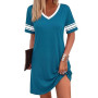 Bresdk Chemise de Nuit Femme Coton Col V Manches Courtes Évasée | Robe de Nuit Femme Été en coupe évasée pour nuits d’été, révei