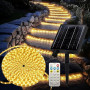 ezmyma Ruban LED Solaire d'extérieur 20M Blanc Chaud | Flexible, étanche IP65, 8 modes d'éclairage, idéal pour jardin, terrasse,