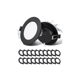 Lot de 20 Spot LED Encastrable Noir 5W, Blanc Froid 6000K, Trous Ø75-90mm | Grebeam Spot Encastrable Noir 90mm, IP44, Ultramince