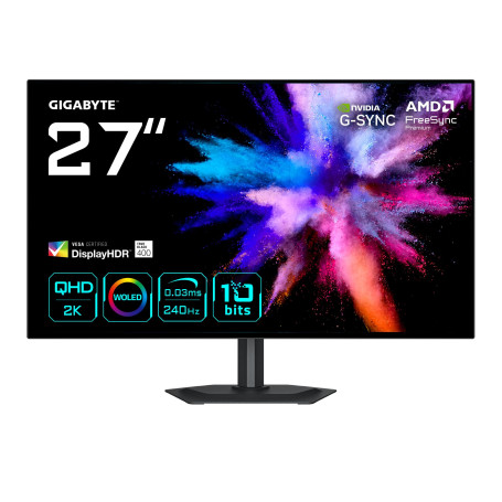 GIGABYTE GO27Q24G Moniteur Gaming OLED 27” 2K QHD - 2560 x 1440, 240Hz, 0.03ms, 275 CD/m², FreeSync Premium, G-Sync Compatible, 