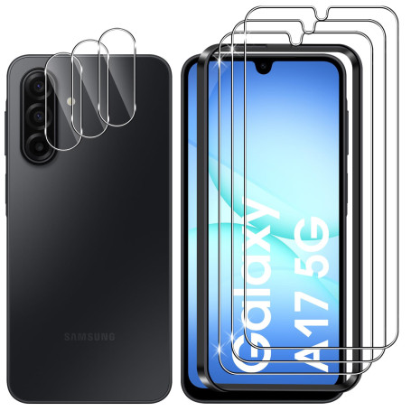 Lutree Verre Trempé pour Samsung Galaxy A17 5G/4G, 3+3 Pièces Protection écran + Caméra Arrière Protecteur Film, 9H Dureté HD An