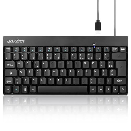 perixx PERIBOARD-422 FR, Mini Clavier Filaire AZERTY USB-C - Noir