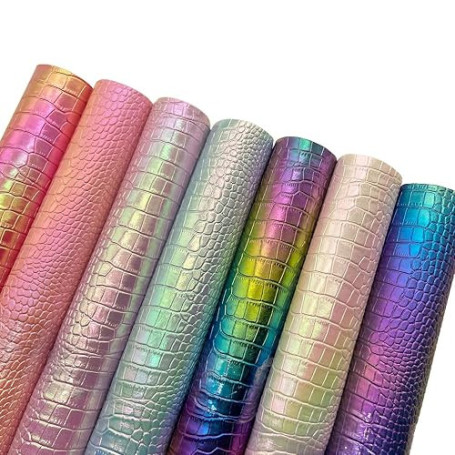 Lot de 7 feuilles de similicuir crocodile irisé holographique de 20,3 x 30,5 cm pour loisirs créatifs, boucles d'oreilles, nœuds