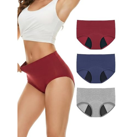 LOFIR Culotte Menstruelle Coton Femme: Slip de Règle Taille Haute Lavable Anti-Fuites Flux Abondant avec Couche de Protection po