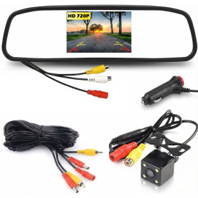 Kit Caméra de Recul Wired avec Moniteur Rétroviseur AHD LCD 4,3 Pouces | Caméra de recul étanche à 4 LED vision nocturne 12 V CC