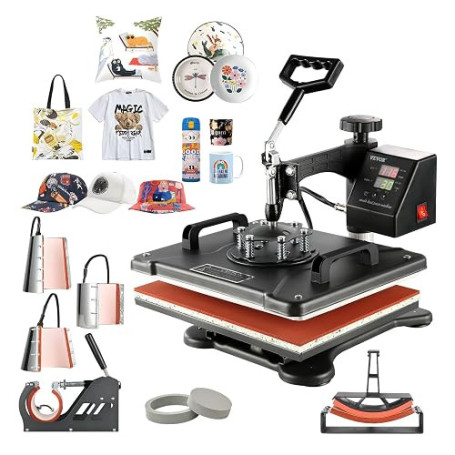 VEVOR Presse à Chaud Numérique 8 en 1 avec Plaque Chauffante de 29x38 cm | Machine de Sublimation Textile pour DIY T-shirts Mugs