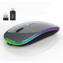 Wowssyo Souris sans fil USB 2,4 GHz - Souris Bluetooth - 1600 DPI - Suivi optique - Rechargeable - LED - Double mode - Pour ordi