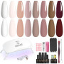 ROSALIND Kit Vernis Semi Permanent avec UV Lampe 8+2 PCS Vernis Gel Marron | Blanc Nude Marron Kit Ongles Debutant Nail Art Manu