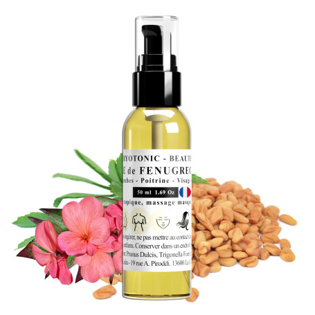 Huile de Fenugrec pour Poitrine, Fesses, Hanches, Acné, Cheveux | 100% naturelle, nouvelle odeur de Rose, bio (50 ml)