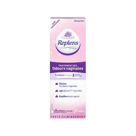 REPLENS - Gel Vaginal, Traitement des Odeurs, Rééquilibre le pH, Sans Hormones, Sans Parfum, Lot de 3 Unidoses