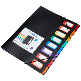 Viquel – Trieur A4 Noir, 8 Compartiments, Fermeture Élastique, Porte-Documents avec onglets pour Classement, Archivage et Organi