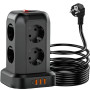 Vopersnake Multiprise Tour avec Interrupteur, 8 Prises et 4 USB, Parafoudre & Protection Contre Surtension, Rallonge Electrique 