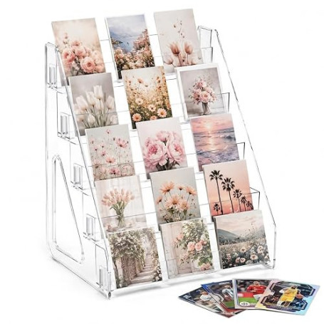 HINATDD Présentoir Cartes Collection, Étagère 5 Niveaux Transparente | Support en PET Cristallin, Organisation Polyvalente, Prés