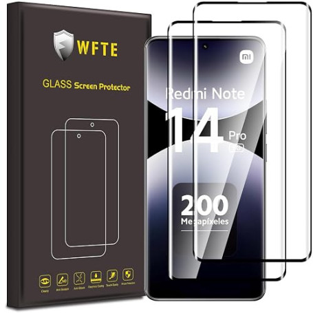 WFTE [Lot de 2 Verre Trempé pour Xiaomi Redmi Note 14 Pro 5G/Poco X7, 3D Couverture Complète Film de Protection D'écran avec Hau