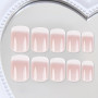 Ceboic 24 Pièces Faux Ongles Français, Carré Court Ongles à Coller Rose Blanc Gradient Press on Nails, Couverture Complète Acryl