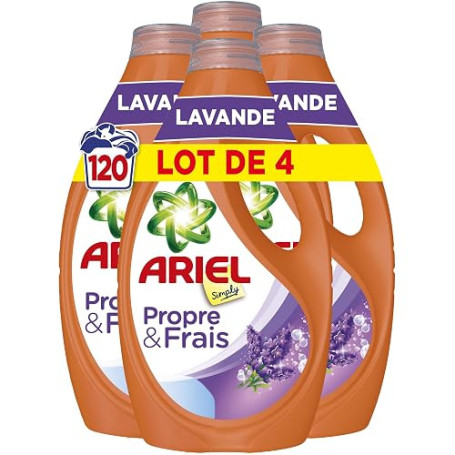 Ariel Simply Lessive Liquide, 120 lavages (4x30), Parfum Lavande, Propre et Frais, Choix économique, Fabriqué en France