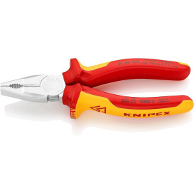 Knipex Pince universelle chrome-vanadium chromée isolées par, 01 06 160 | Gaines bi-matière, certifiées VDE 160 mm