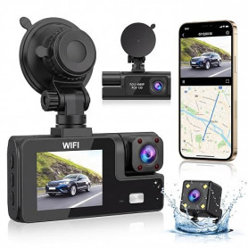 Caméra Dashcam 3 caméras 1080P Full HD | Sécurité maximale 360° sans Angle Mort, Vision Nocturne & stationnement surveillé, WiFi