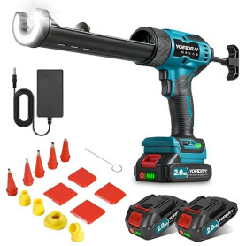 Yofidra Pistolet Silicone Electrique, Force de Poussée 600 kg, 6 Vitesses | Pistolet à Cartouche Electrique, Lumière LED, 2 Batt